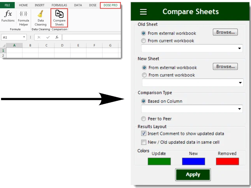 compare advance excel function