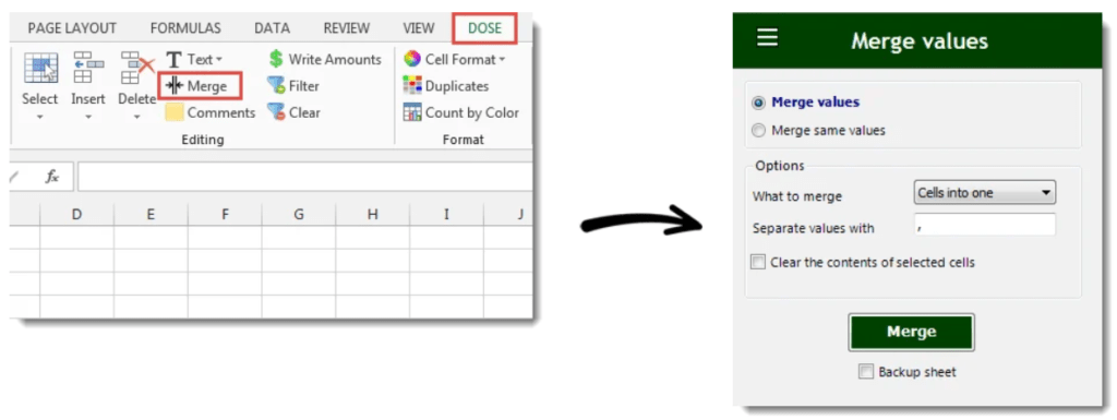 new merge split excel function