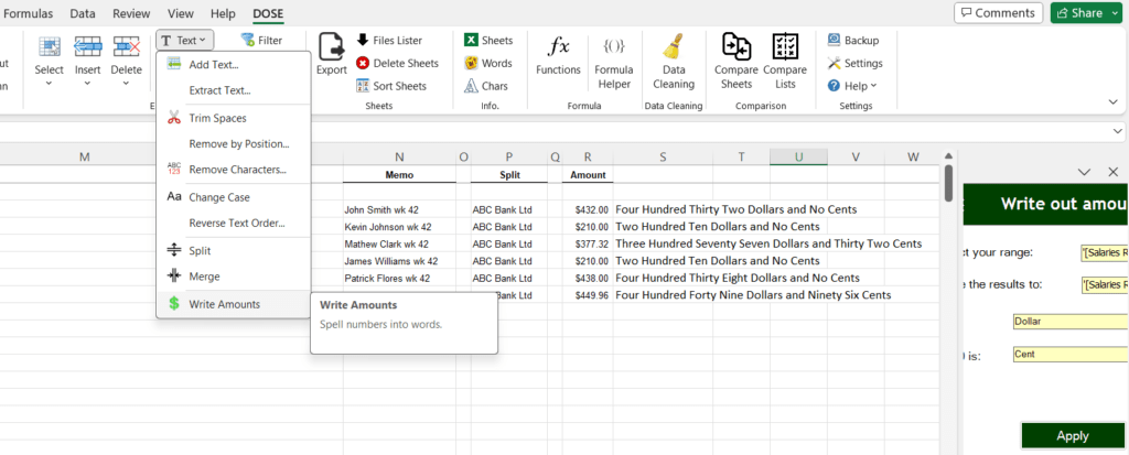 new excel advance write amount function