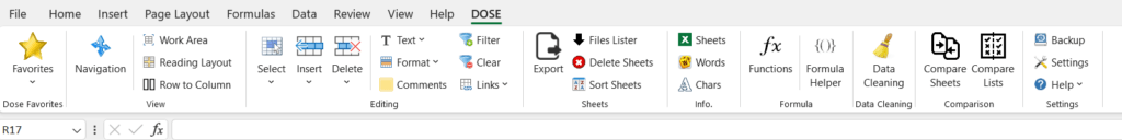 Dose excel addon toolbar