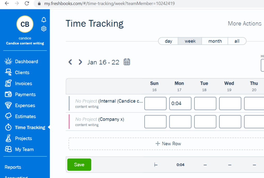 Freshbooks time tracking